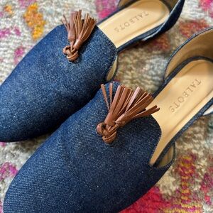 Talbots • blue denim loafers w/ brown tassels